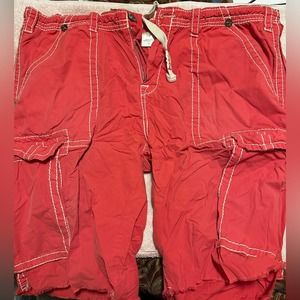Vintage Men's True Religion Red Cargo Short with White Stitching